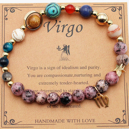 Eight Planets 12 Constellation Bracelet Natural Stone Hemp Stone