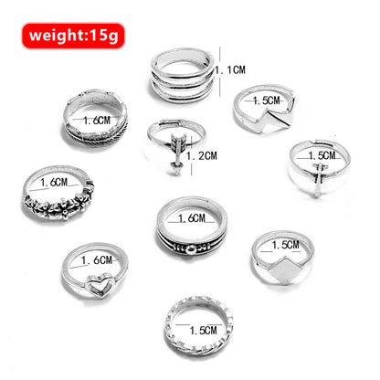 Hollow Silver Small Flower Airplane Wave Geometry Set Of 10 Rings