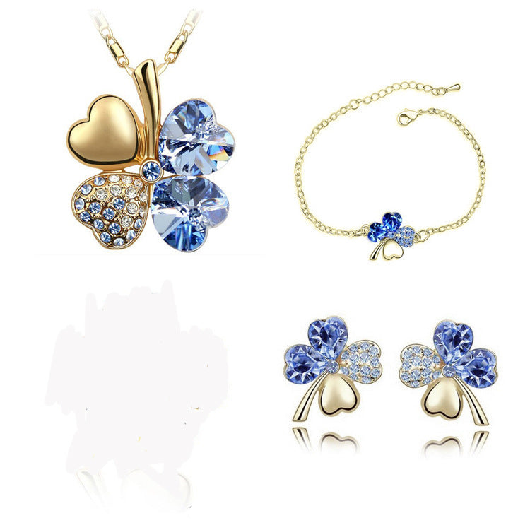 Creative four-leaf clover crystal jewelry set