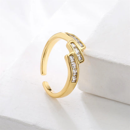 Gold Color Copper Wedding Jewelry Female Luxury Open Design Finger Ring Adjustable