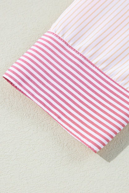 Pink Stripe Print Colorblock Plus Size Shirt