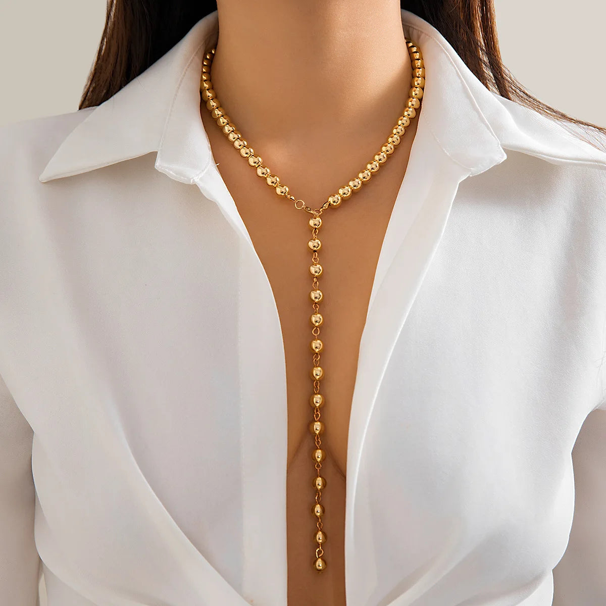 Europe And The United States  Jewelry Retro Beaded Chain Beaded Collar Simple Imitation Pearl Fringe Long Niche Necklace