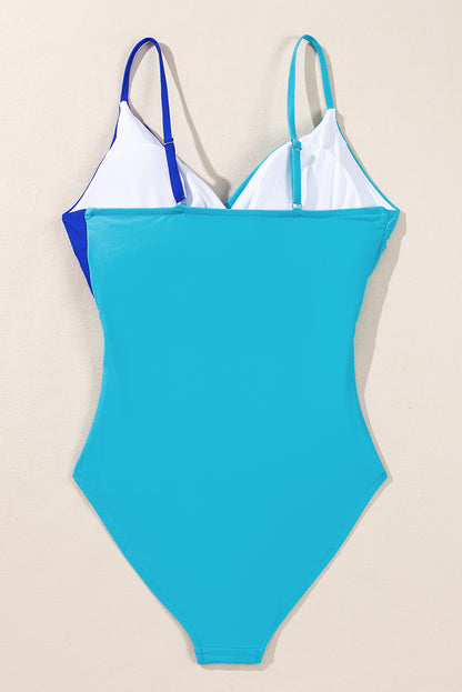 Light Blue Crossover Colorblock Cutout One Piece Swimsuit