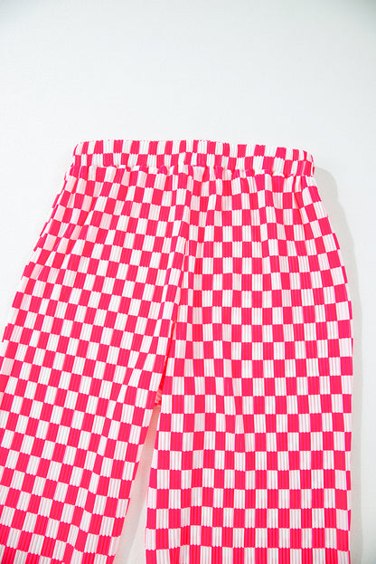 Pink Checkered Buttoned Shirt and High Waist Pants Pajama Set