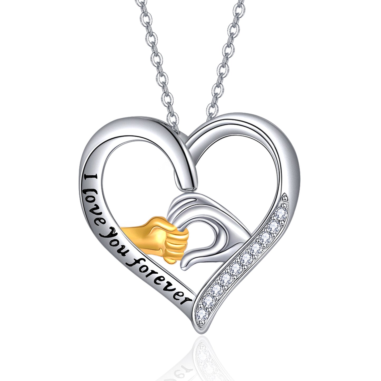 Mother and Child Hands Love Heart Pendant Necklace Jewelry for Women I Love You Forever