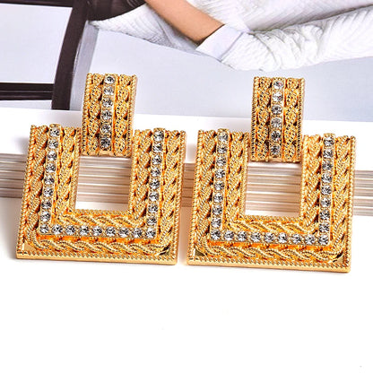 New Arrive Gold Color Metal Square Rhinestone Dangle Earrings High-Quality Fashion Pendientes Jewelry Accessories For Women