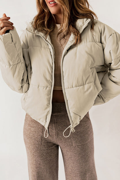 Apricot Zip Up Drawstring Hem Puffer Jackets