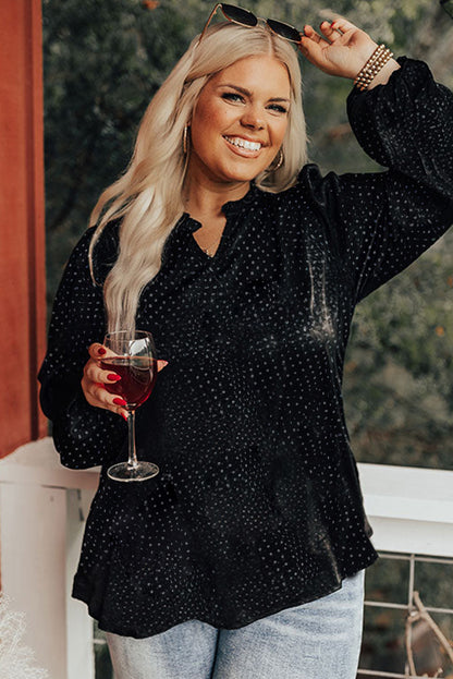 Black Plus Size Leopard Print Notch V Neck Blouse