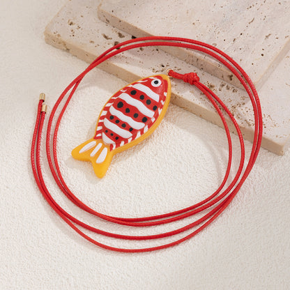 Small goldfish pendant necklace, personalized leather wax rope, handmade DIY collarbone chain