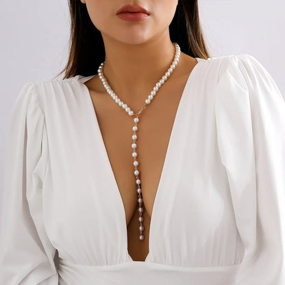 Europe And The United States  Jewelry Retro Beaded Chain Beaded Collar Simple Imitation Pearl Fringe Long Niche Necklace