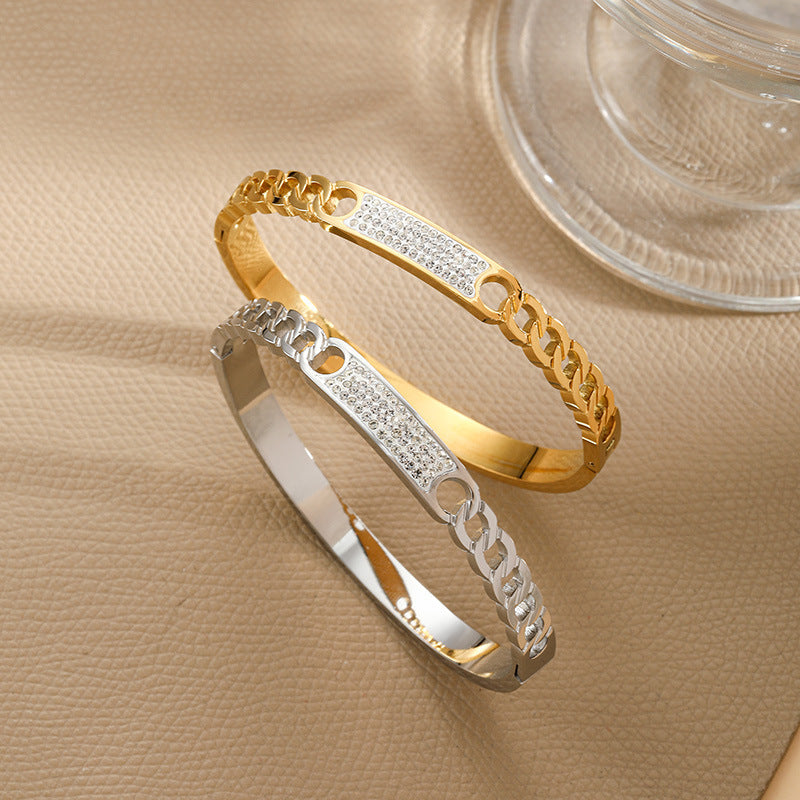 Versatile Hollow Strap-shaped Bracelet Clay Diamond Buckle Stainless Steel Ornament Women's Wear