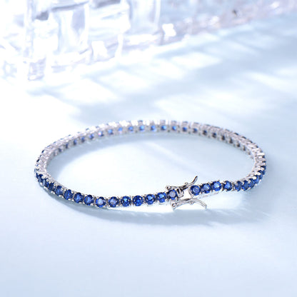 925 Sterling Silver Nano Sapphire Tennis Chain 30 Bracelet