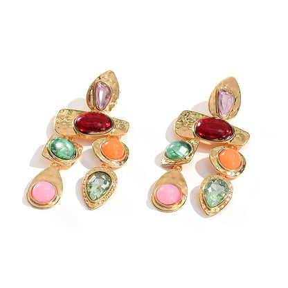 New Metal Colorful Stone Earrings High-quality Crystal Dangle Long Drop Earring Jewelry Accessories For Women Wholesale