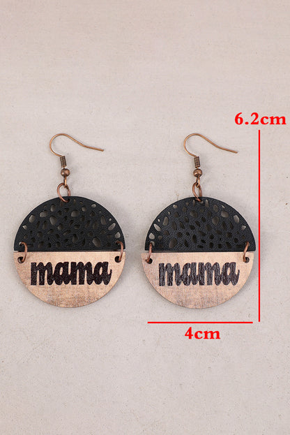 Black Vintage mama Pendant Leather Wooden Earrings