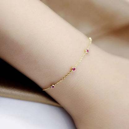 925 Sterling Silver Four Round Mini Ruby Zircon Bracelet for Women Fashion Niche Light Luxury Exquisite Chain Bracelet