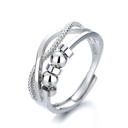 Silver Fox Fashion Decompression Personality Double Layer Niche Smart Transfer Beads Open Index Finger Ring