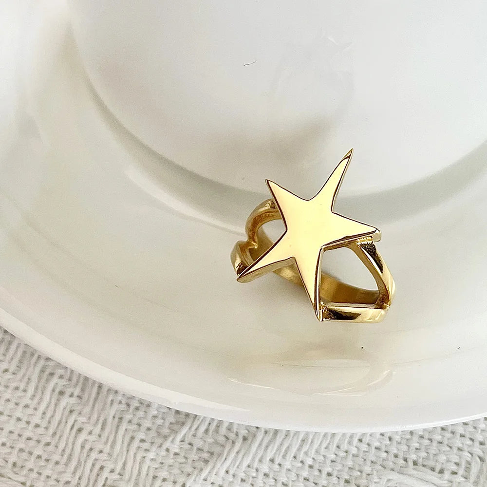 Star Rings For Women Trendy Stainless Steel Geometric Ring Personality Fashion Jewelry