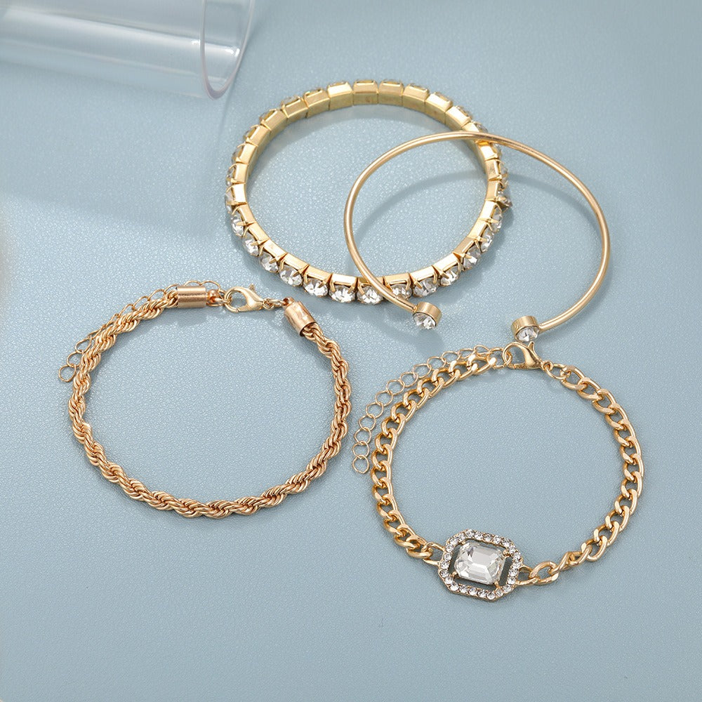 New Full Diamond Bracelet and Bracelet Set of 4 pieces for Women with a Retro Style, Light Luxury, and High end Decoration