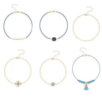 Ocean Colored Compass Blue Stone Personalized 6-piece Bracelet Set