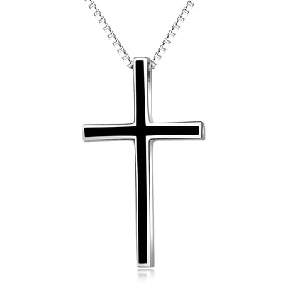 Men's Black Cross Pendant Jewelry 925 Sterling Silver Classic Cross Necklace