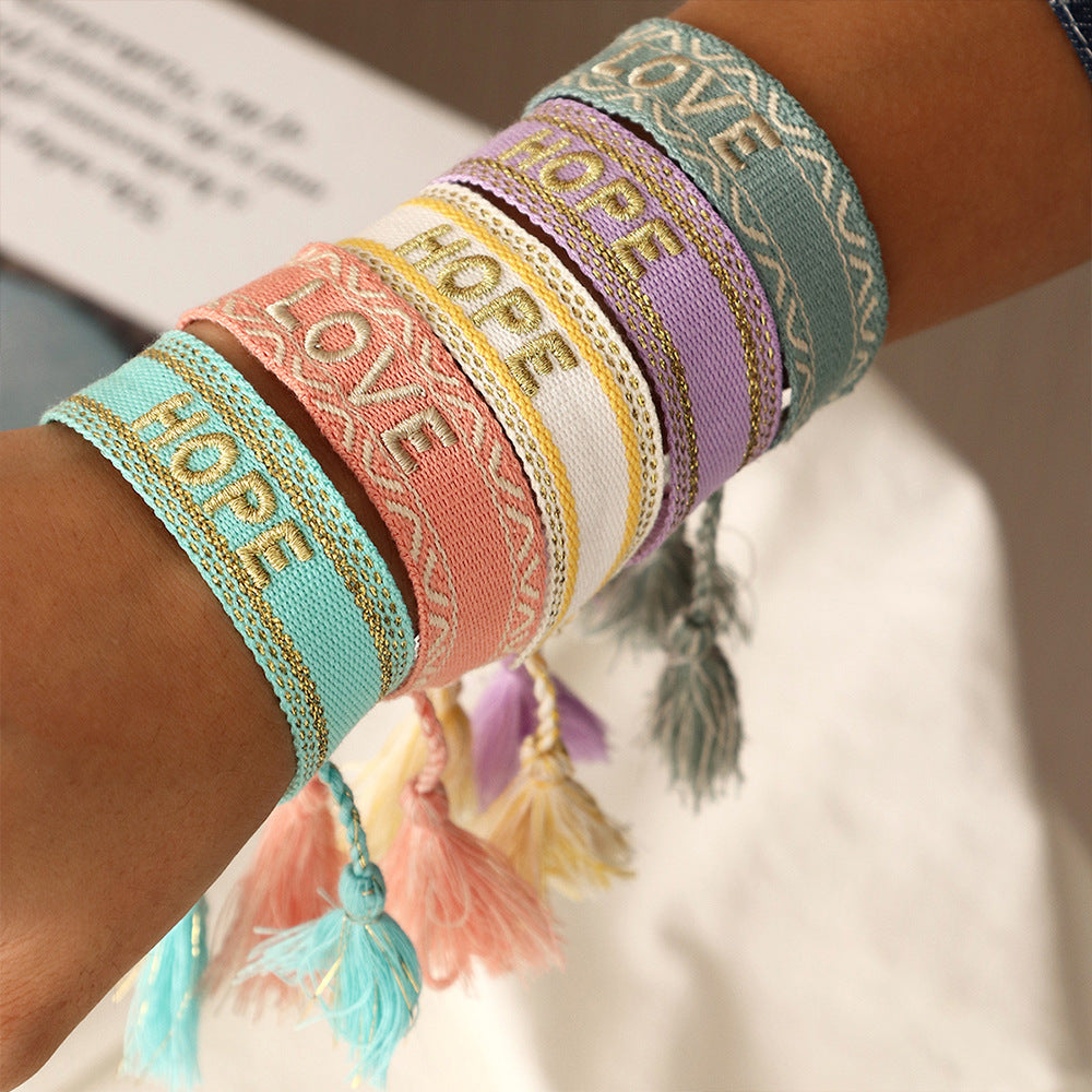 Trendy Handmade Weave Vintage Embroidery Letter Bracelet