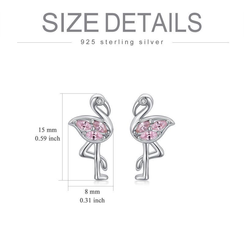 Pink Flamingo CZ Stud Earrings in White Gold Plated Sterling Silver