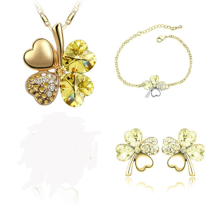 Creative four-leaf clover crystal jewelry set