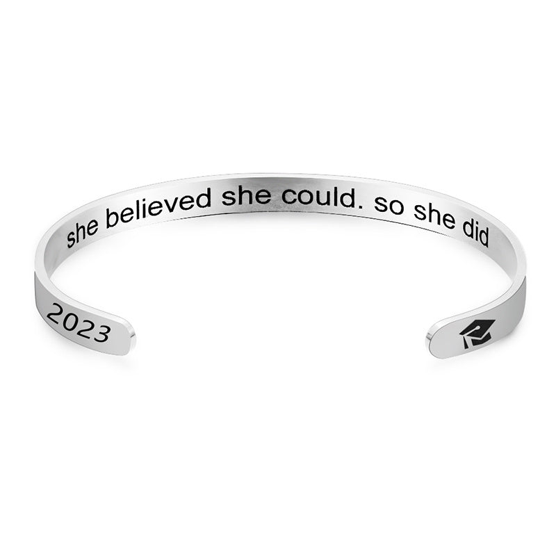 She Believe She Could Cuff Bracelet Silver Stainless Steel 2023 Graduate Cap Bangles For Women Graduation Jewelry Gifts