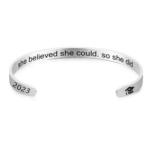 She Believe She Could Cuff Bracelet Silver Stainless Steel 2023 Graduate Cap Bangles For Women Graduation Jewelry Gifts