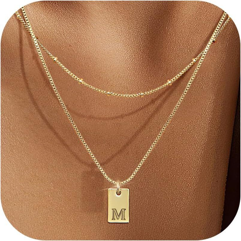 Simple Initial Letter Tag Pendant Necklace