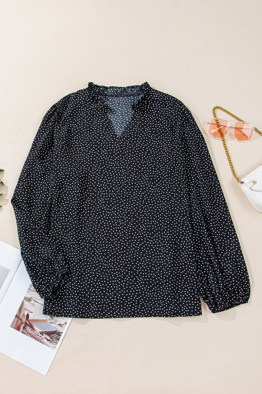 Black Plus Size Leopard Print Notch V Neck Blouse