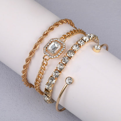 New Full Diamond Bracelet and Bracelet Set of 4 pieces for Women with a Retro Style, Light Luxury, and High end Decoration