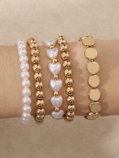 Minimalist And Niche Design Pearl Bracelet Set, Personalized And Trendy CCB Bead Multi-layer Bracelet Accessory