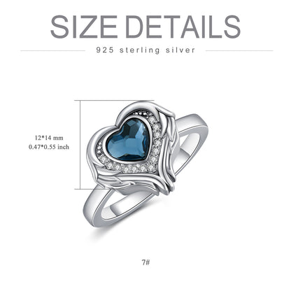 925 Sterling Silver Angel Wing Heart Cremation Urn Holds Loved Ones Ashes Ring