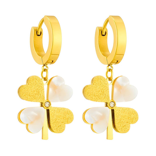 18K gold plated Stainless steel  Four-leaf clover earrings, Intensity