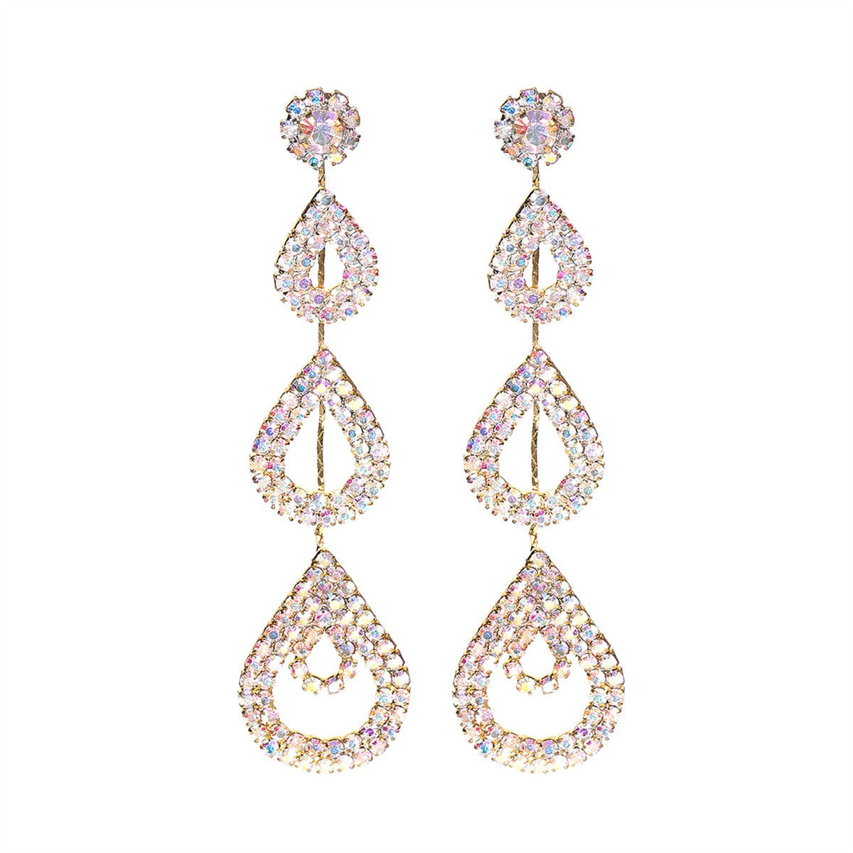 Personalized exaggerated super sparkling AB rhinestone long earrings women's drop ear jewelry