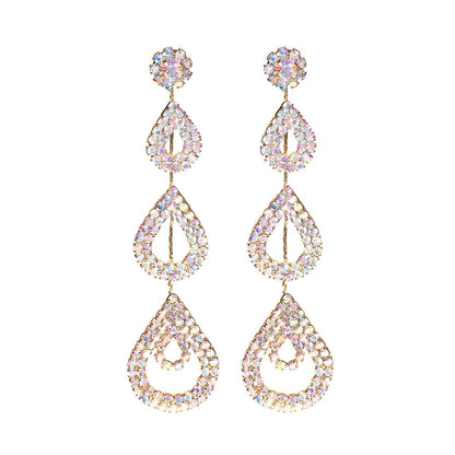 Personalized exaggerated super sparkling AB rhinestone long earrings women's drop ear jewelry