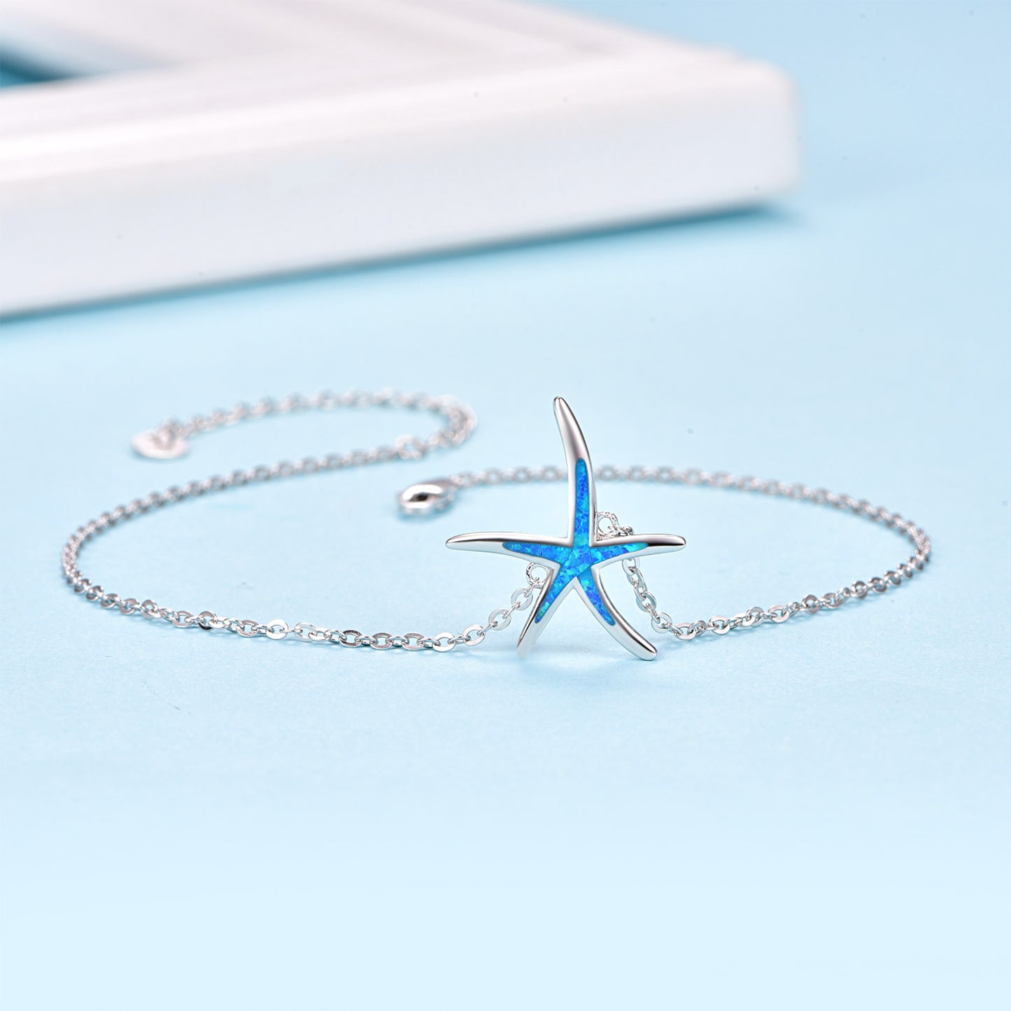 Opal Starfish Anklet in White Gold Plated Sterling Silver