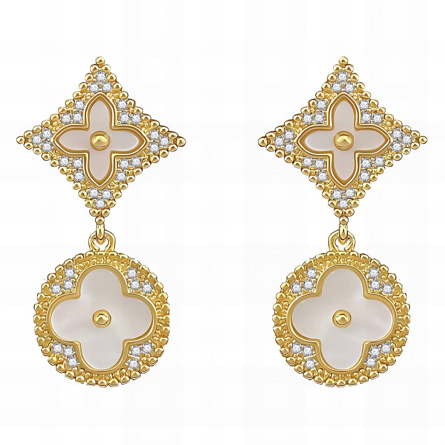 18K gold plated Brass  Four-leaf clover earrings, Intensity