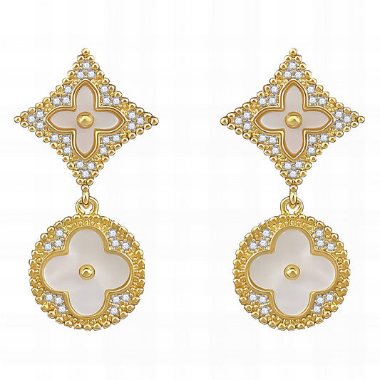 18K gold plated Brass  Four-leaf clover earrings, Intensity