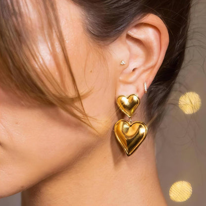 18K gold plated Stainless steel  Hearts earrings, Intensity