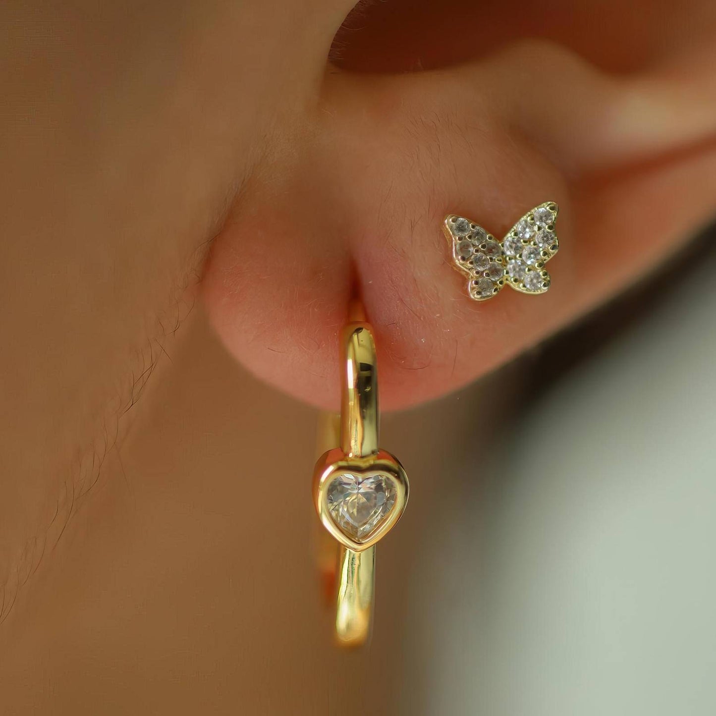 18K gold plated Stainless steel  Hearts earrings, Intensity