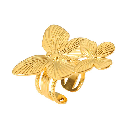 18K gold plated Stainless steel  Butterflies finger ring, Intensity