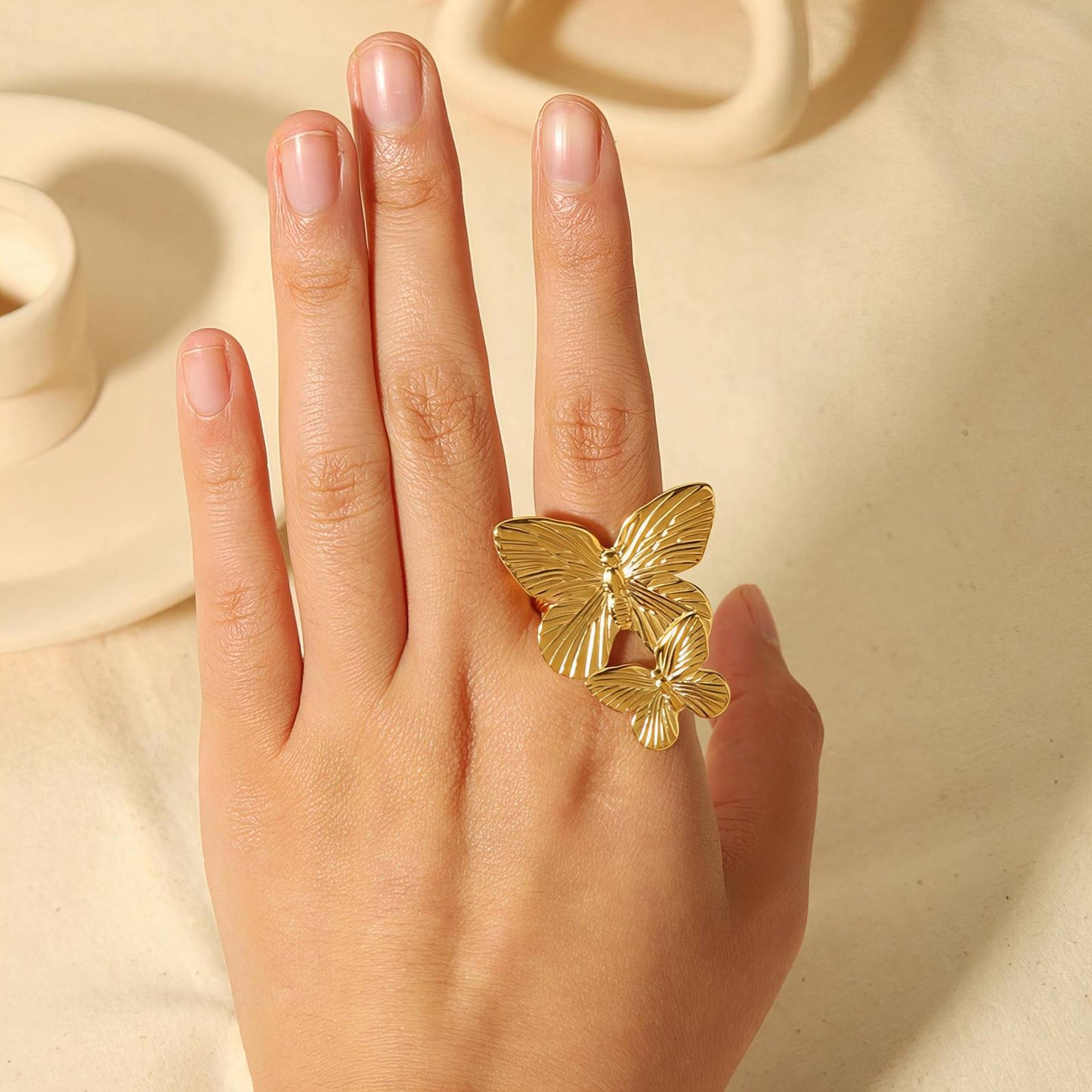 18K gold plated Stainless steel  Butterflies finger ring, Intensity