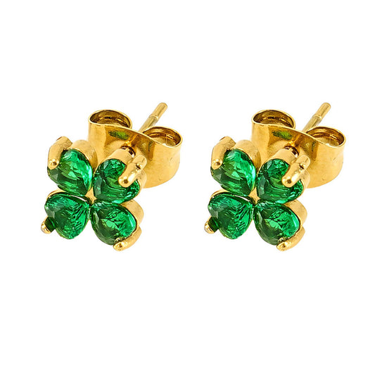 18K gold plated Stainless steel  Four-leaf clover earrings, Intensity