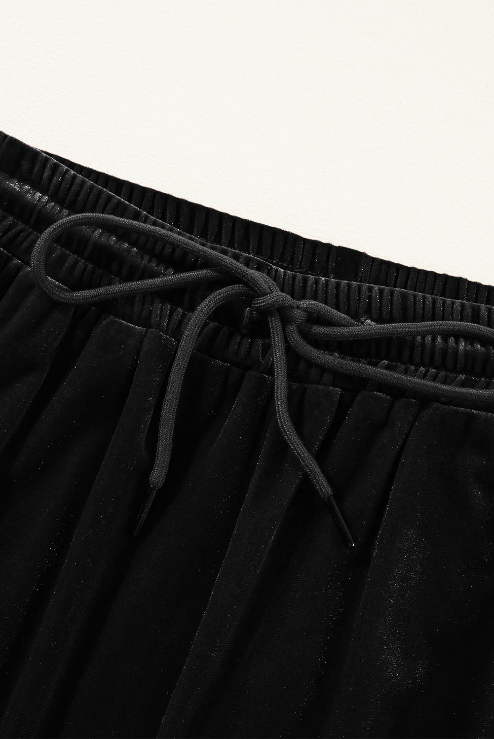 Black Solid Drawstring Waist Wide Leg Pants