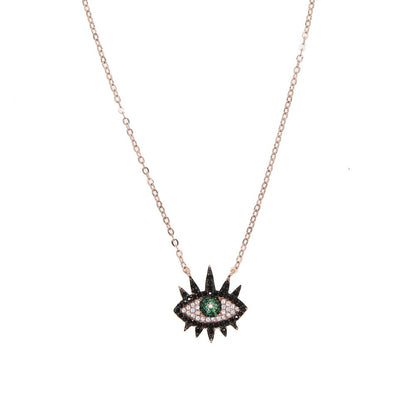 Green black white zircon inlaid eye pendant rose gold chain exquisite necklace