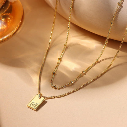 Simple Initial Letter Tag Pendant Necklace