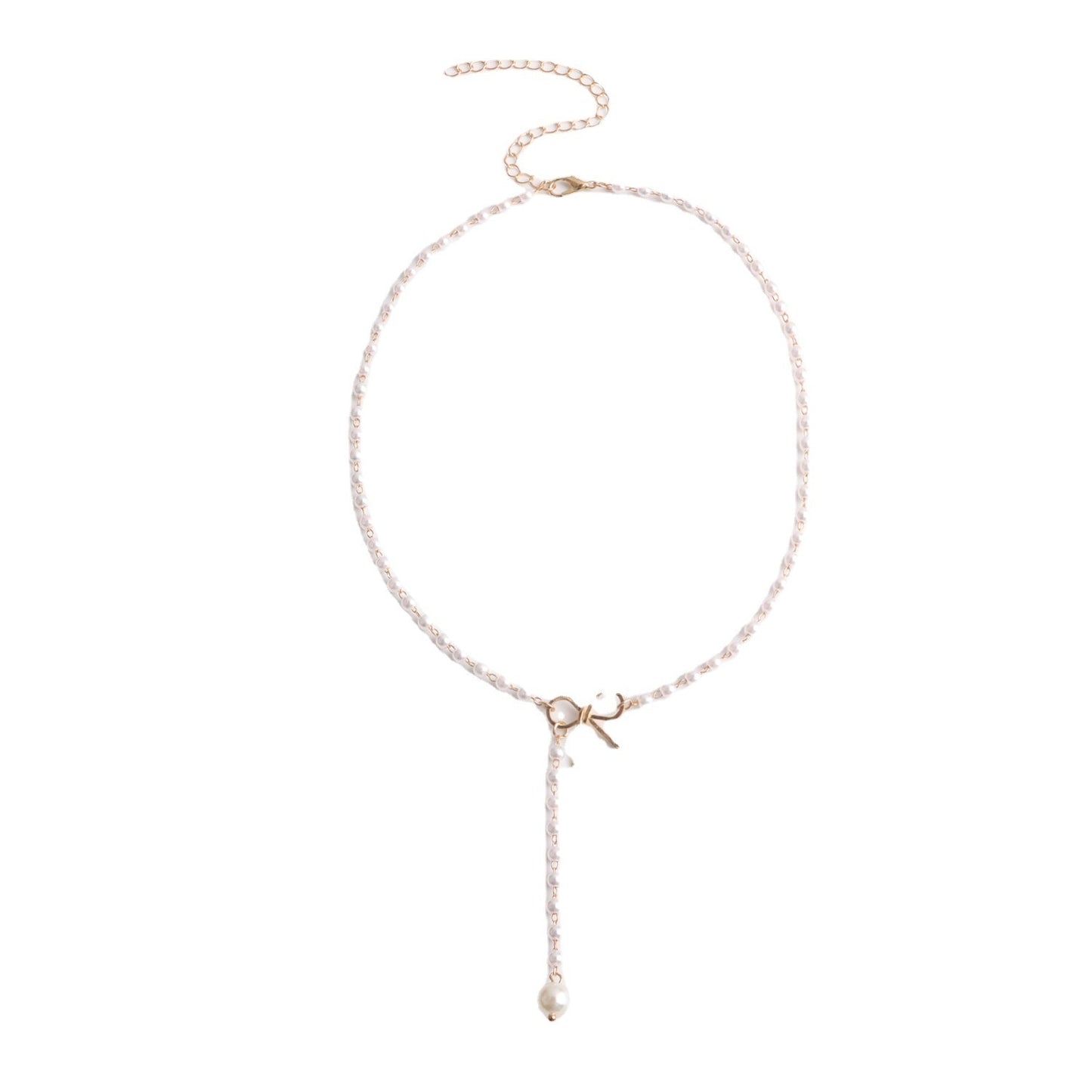 European And American Graceful Bow Long Pearl Tassel Pendant Necklace