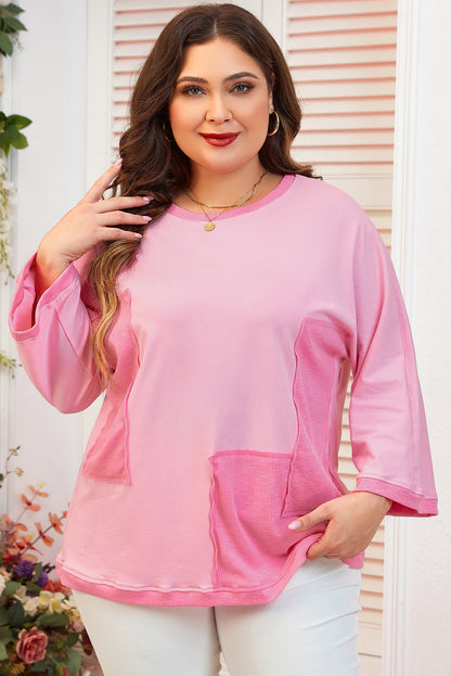 Bonbon Oversized Patched High Low Bracelet Sleeve Plus Size T Shirt